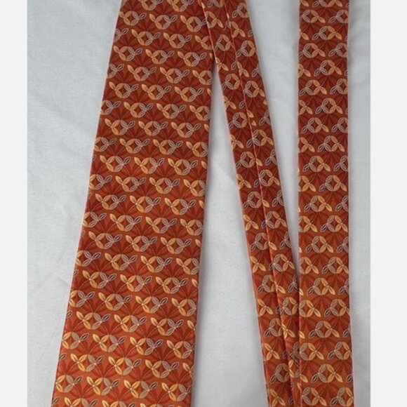 Ermenegildo Zegna Orange Floral Geometric Silk Neck Tie Made In Italy - Picture 3 of 5